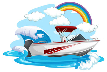 Sticker - A speed boat in the sea on white background