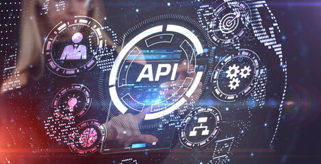 API - Application Programming Interface. Software development tool. Business, modern technology, internet and networking concept.