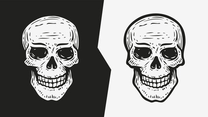 Sticker - Human skull sketch. Hand drawn vector illustration in engraving style