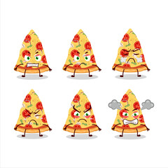 Wall Mural - Slice of tomato cheese pizza cartoon character with various angry expressions