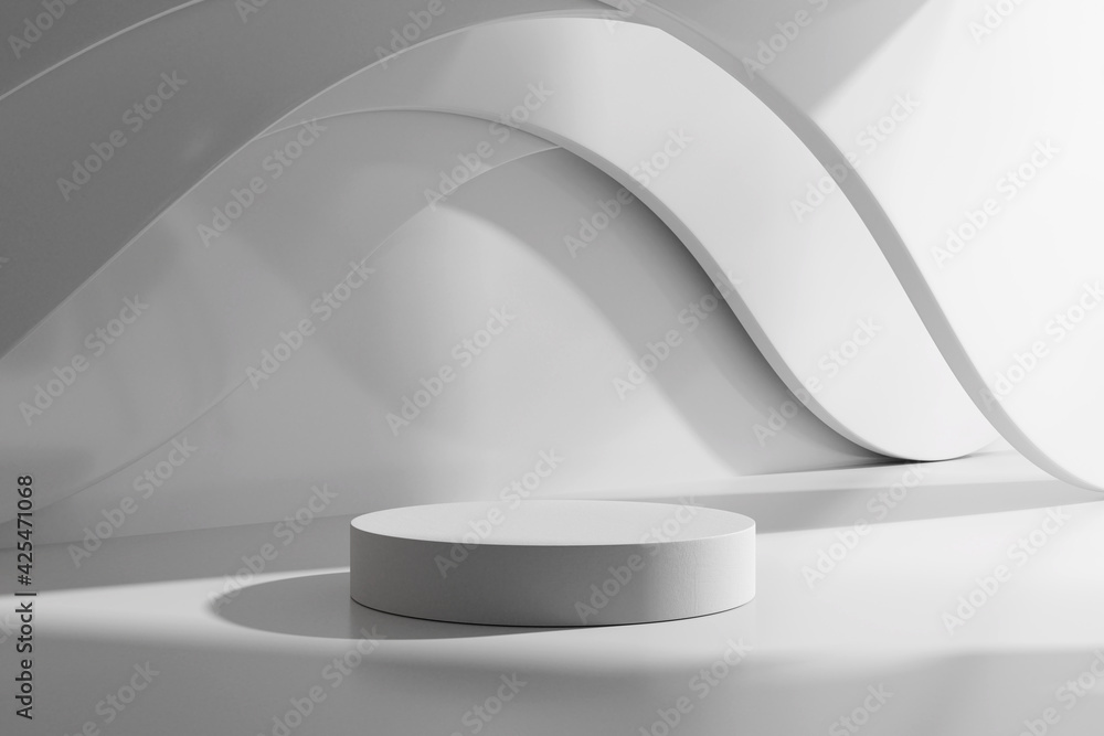 White product display podium in room with shadow of background. 3D ...