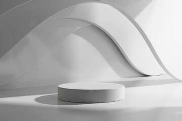 White product display podium in room with shadow of  background. 3D rendering	