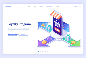 Wall Mural - loyalty program isometric landing page. service application for online shopping with bonus points, c