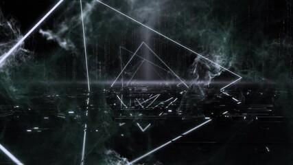 Wall Mural - Neon Light Abstract with Nebula Background loop. 3D rendering. Futuristic VJ motion graphics, EDM club concert and high tech background. Projection mapping concept. 