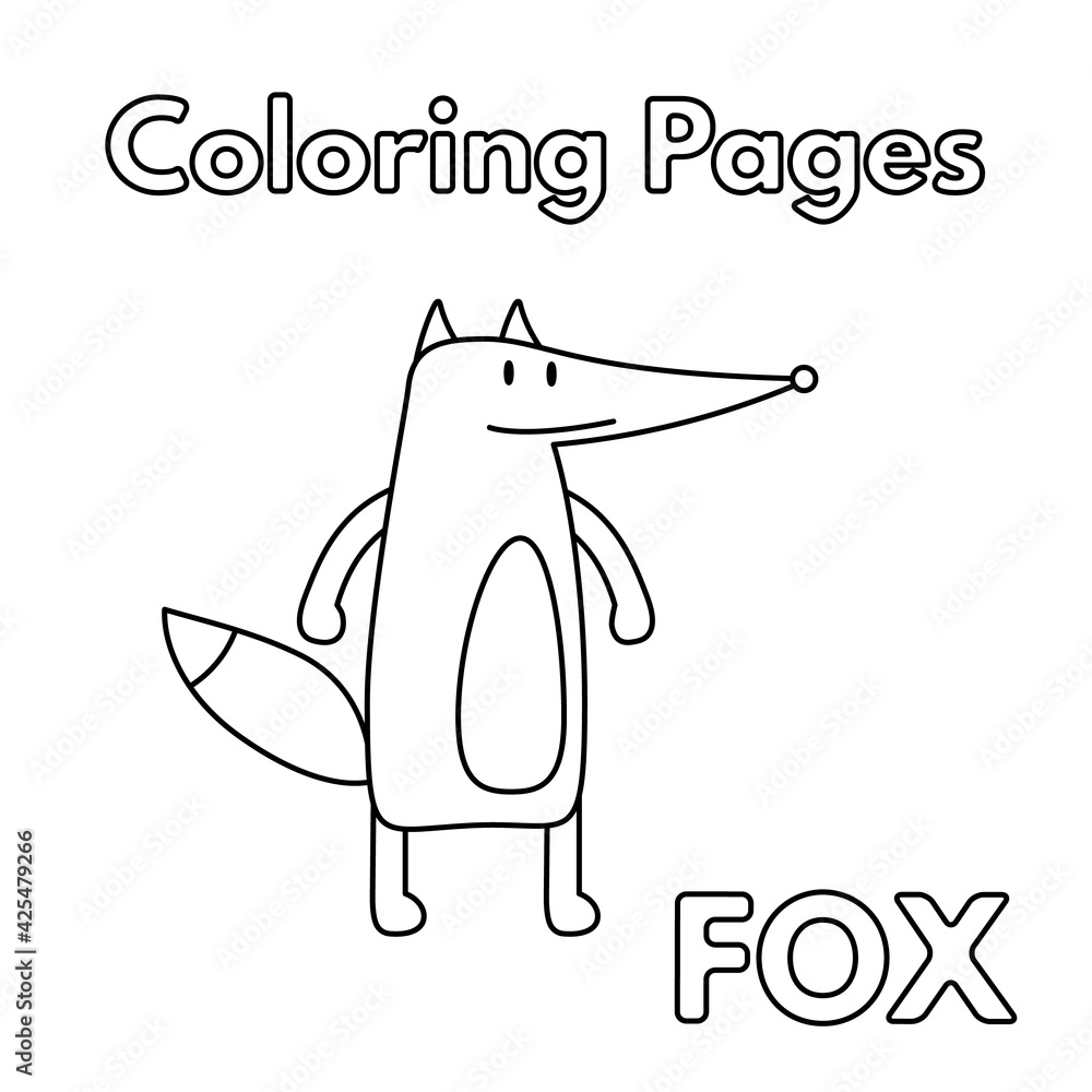 Cartoon fox illustration. Vector coloring book pages for children Stock ...