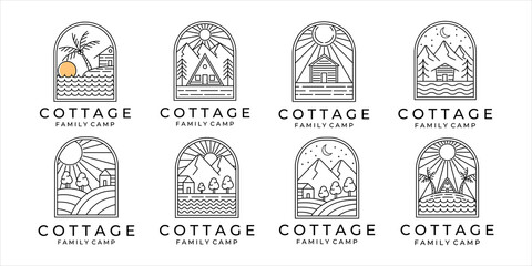 Wall Mural - set of cottage or cabin line art minimalist simple vector logo illustration design. bundle collectio
