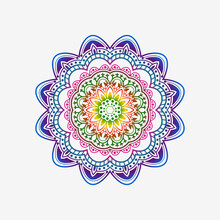Mandala. Vintage Decorative Element. Mandala In Rainbow Colors. Mandala With Floral Motif. Yoga Templates