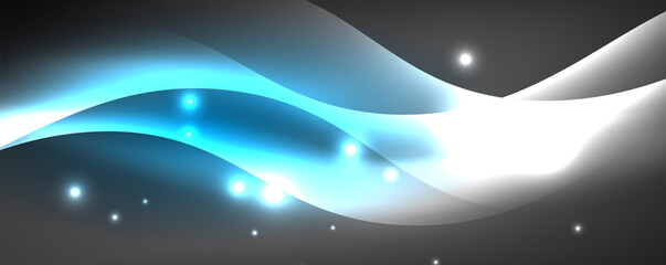 Shiny glowing neon wave, light lines abstract background. Magic energy and motion concept. Vector wallpaper template