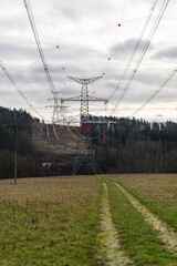 power lines on new built high voltage pylons