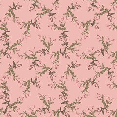 hand drawn bloom green branches with pink flowers, floral seamless pattern abstract background wallp