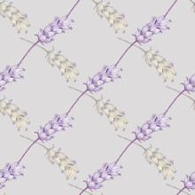 Lavender Digital Watercolor Effect Seamless Vector Pattern Background. Damask Style Geometric Lilac Backdrop With Yellow Purple Blossoms. Botanical Herb Vintage Design. Nature Garden Repeat For Summer