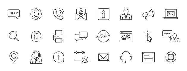 Wall Mural - set of 24 support and help web icons in line style. assistance, email, customer, 24 hrs, service, co