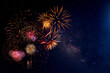 © zodar - Fireworks with blur milky way background