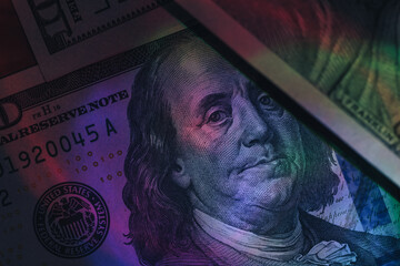 Poster - Close up Franklin's face on a one hundred dollar. American, US Dollars Cash Money background.
