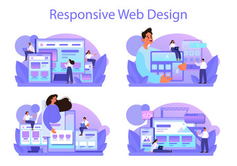 Sticker - responsive web design concept set. adaptive content presentation