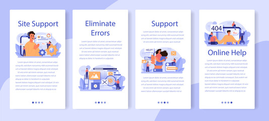 Sticker - website technical support mobile application banner set. idea of web page