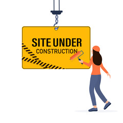 Flat under construction with people for web site design. Minimal design. Technology concept. Flat business template.