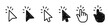 Set of hand-drawn computer mouse cursors isolated on white background. Doodle style. Mouse cursor click. Vector illustration