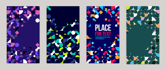 Canvas Print - Backgrounds and cover templates vector set, abstract geometric designs, bright color compositions with copy spaces for text, complex modern art layout.