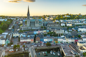 Wall Mural - St Colman's Cathedral Cobh Cork Ireland aerial amazing scenery view Irish landmark traditional town 