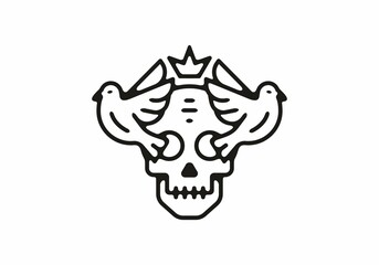 Wall Mural - King skull with twin bird line art tattoo