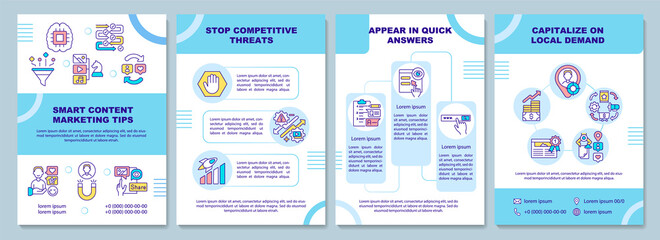 Smart content marketing tips brochure template. Competitive threats. Flyer, booklet, leaflet print, cover design with linear icons. Vector layouts for presentation, annual reports, advertisement pages