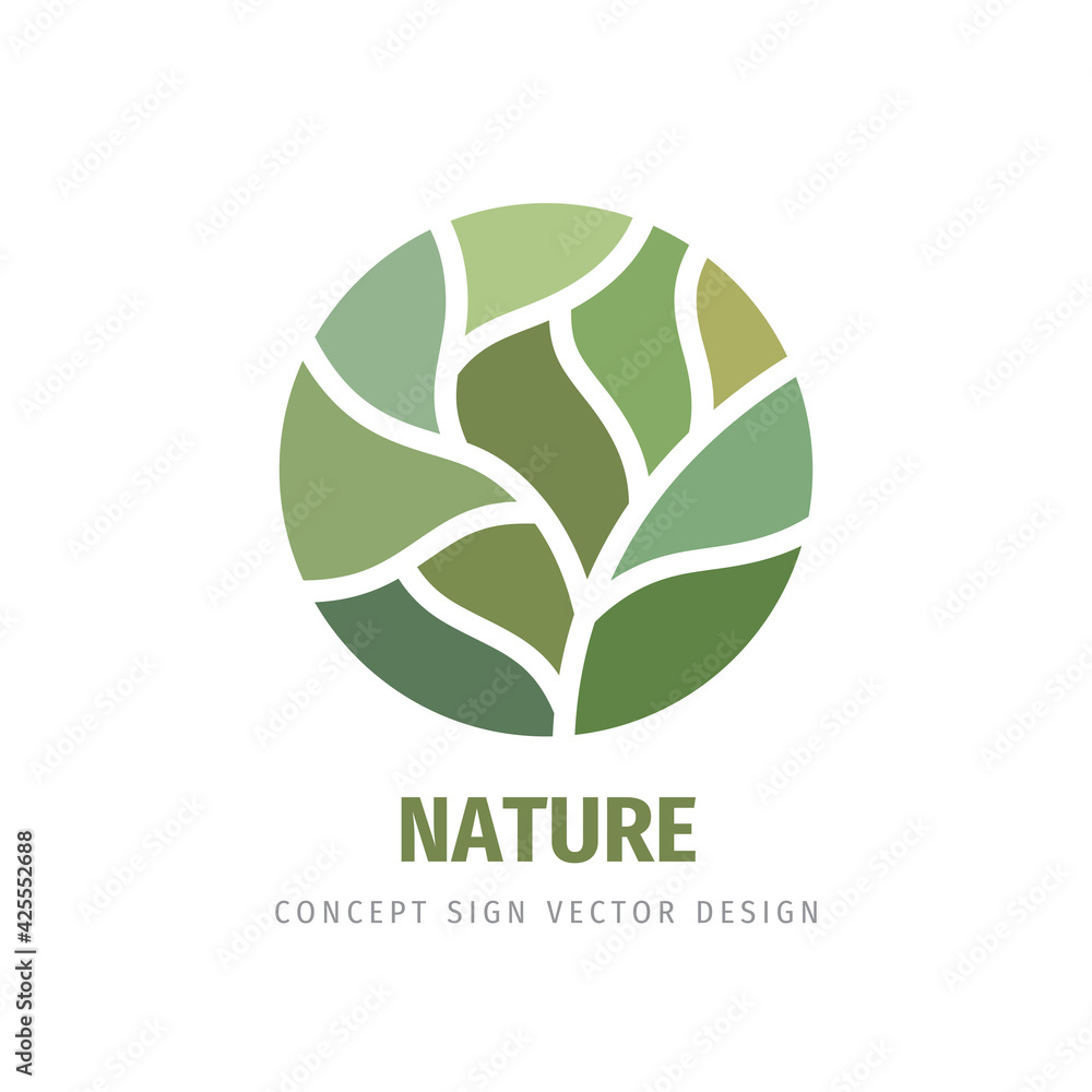 Nature concept logo design. Green leaves creative logo sign. Abstract ...