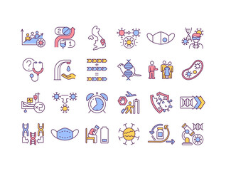 Sticker - Virus mutations RGB color icons set. Different types of illness mutating around all world countries. Dealing with corona virus pandemia. Isolated vector illustrations