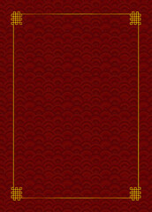 vector oriental background template, geometric red pattern and golden frame, blank template.