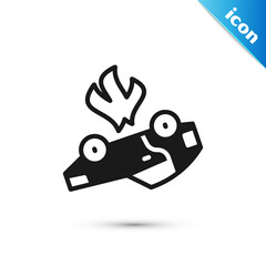 Sticker - Grey Burning car icon isolated on white background. Car on fire. Broken auto covered with fire and smoke. Vector