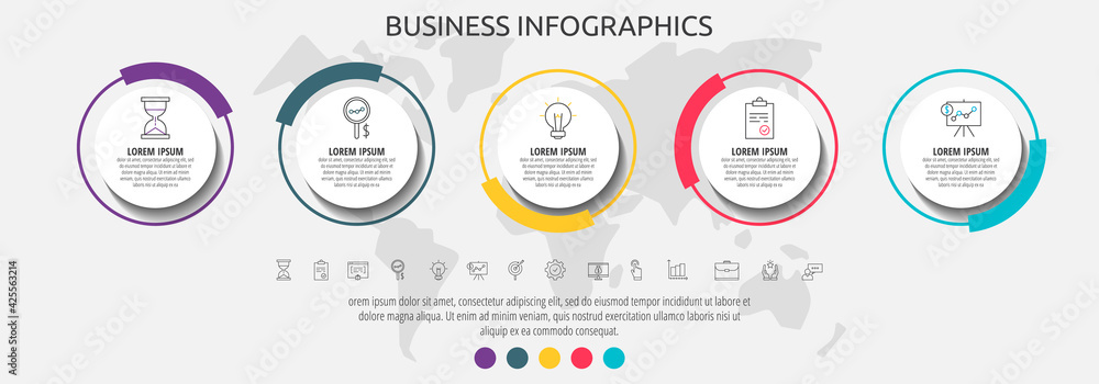 Modern and simple flat vector circles infographic with 5 steps, icons ...