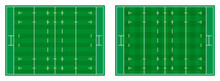 Rugby Field Markings Lines With Different Types Of Grass, Rugby Playground Top View. Sports Ground For Active Recreation. Vector
