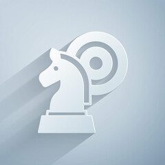 Wall Mural - paper cut chess icon isolated on grey background. business strategy. game, management, finance. pape