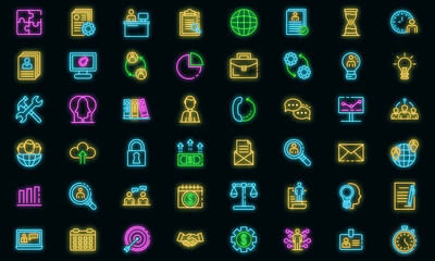 Canvas Print - Administrator icons set. Outline set of administrator vector icons neon color on black