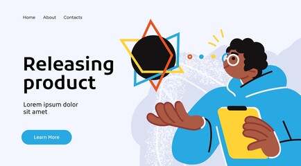 Wall Mural - landing page template of developing computer software, coding and programming . modern flat design c