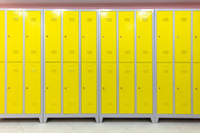 Yellow Metal Lockers In Lockers Room Extreme. Yellow Metal Wardrobes. Back To School Context.