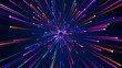 Futuristic fast moving blue particle light ray, digital dynamic hyperspace technology motion background, galaxy speed warp tunnel