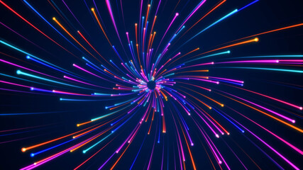 futuristic fast moving blue particle light ray, digital dynamic hyperspace technology motion backgro