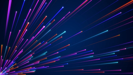 Wall Mural - futuristic fast moving blue particle light ray, digital dynamic hyperspace technology motion backgro