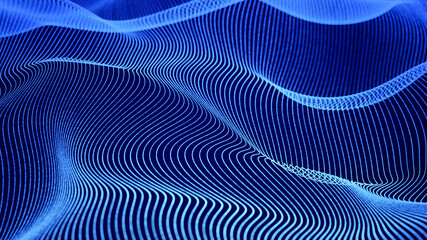 Wall Mural - abstract blue hologram energy line grid wave flowing in cyberspace, sci-fi digital art geometric par