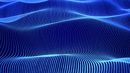 Wall Mural - abstract blue hologram energy line grid wave flowing in cyberspace, sci-fi digital art geometric par