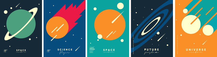 Wall Mural - space. cosmos. set of vector illustrations. wallpaper, poster, cover. simple flat illustrations abou
