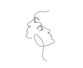 Continuous line of surreal faces , drawing of set faces and hairstyle, fashion concept, woman beauty minimalist, vector illustration. Poster and wall art design outline design concept.