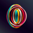 Colorful 3D rings on dark background.