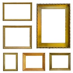 Wall Mural - Set of golden frames for paintings, mirrors or photo isolated on white background