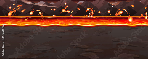 マグマ 溶岩の海の風景イラスト 横スクロールゲームの背景 シームレス Wall Mural ふわぷか マグマ 溶岩の海の風景イラスト 横スクロールゲームの背景 シームレス Wall Mural ふわぷか