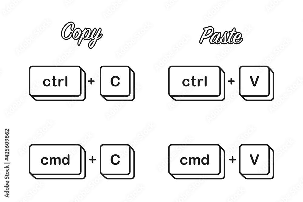 Ctrl C Cmd C and V shortcut keys for copy paste keyboard keys concept in vector icon - obrazy, fototapety, plakaty 