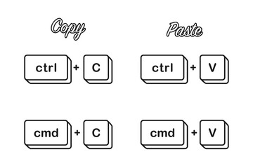 Ctrl C Cmd C and V shortcut keys for copy paste keyboard keys concept in vector icon