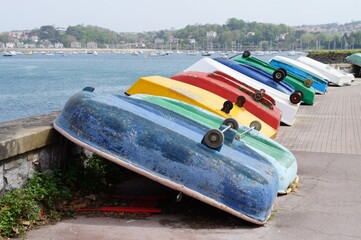 fishermen boats of different colors in the port of Hondarribia, a coastal town in the Basque Country 