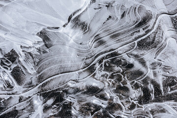 The texture of the thin ice on the water surface